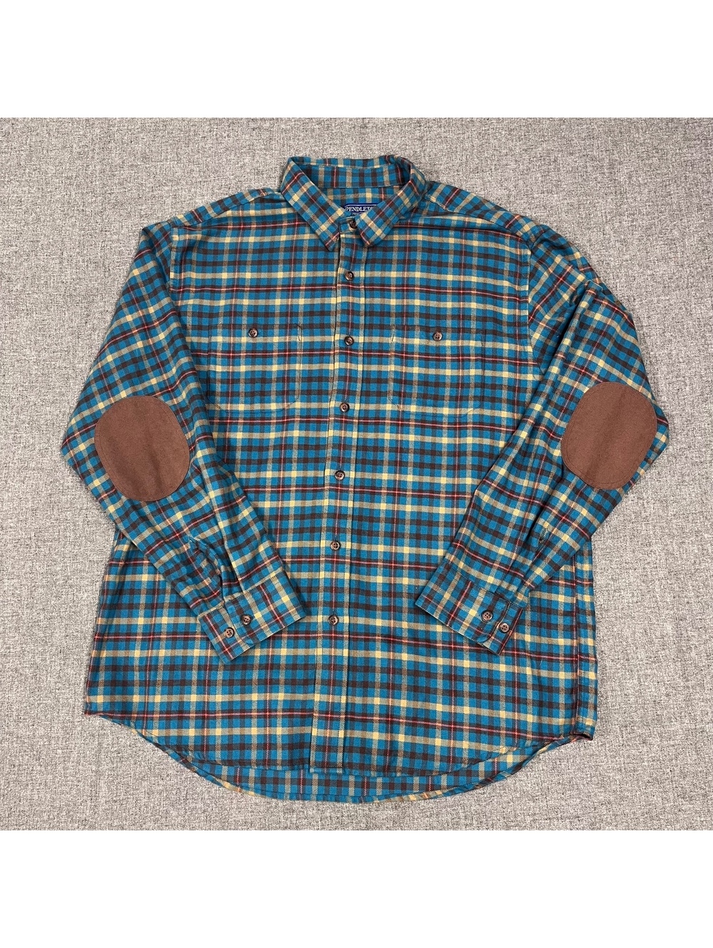Pendleton Trail Shirt Mens XL Blue Plaid Elbow Patch Cotton Flannel Long Sleeve